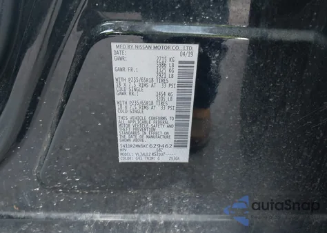 2019 Nissan Pathfinder Sv z USA, uszkodzony, nr VIN 5N1DR2MN6KC629462